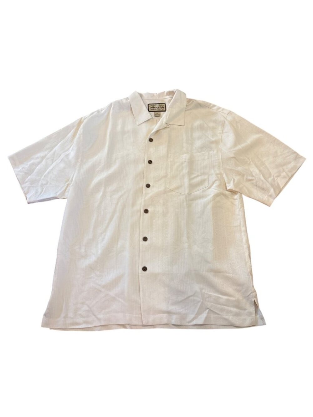 Jamaica Jaxx Shirt Mens Lg White Jacquard Floral 100% Silk Short Sleeve Button